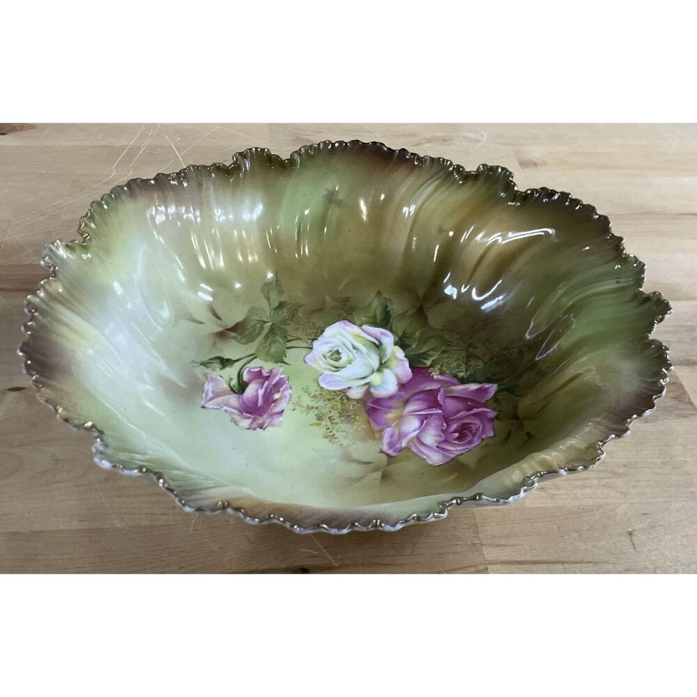 Pristine RS Prussia Red Mark Variation Mold Bowl Hand Painted Roses